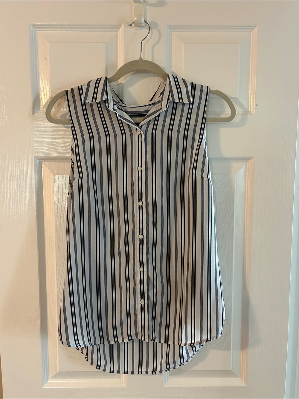 Banana Republic Sleeveless Button-Down in White and Navy Stripes